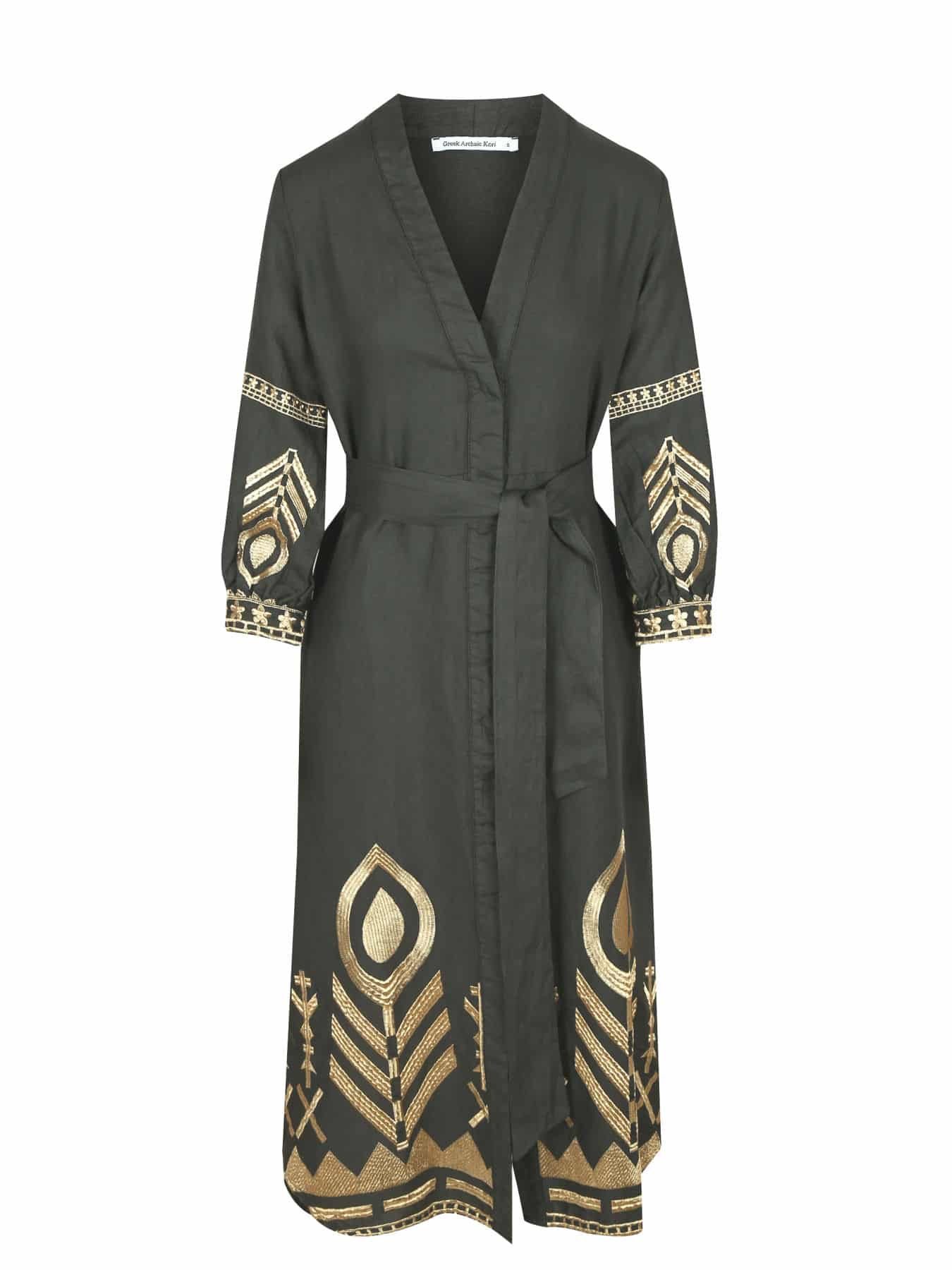 GREEK-ARCHAIC-KORI-Embroidered-Feather-Maxi-Kimono-Dress