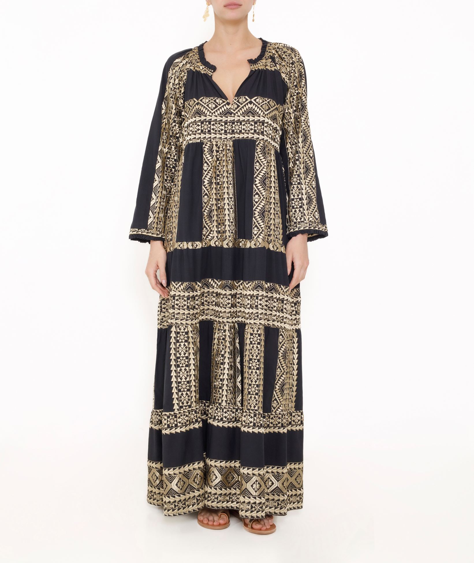 black-gold-cotton-embroidered-long-sleeves-dress-huge