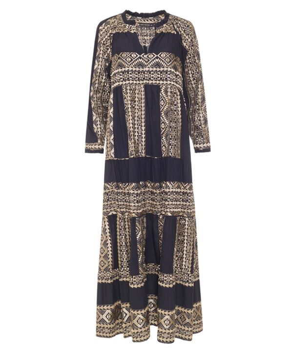 black-gold-cotton-embroidered-long-sleeves-dress-normal