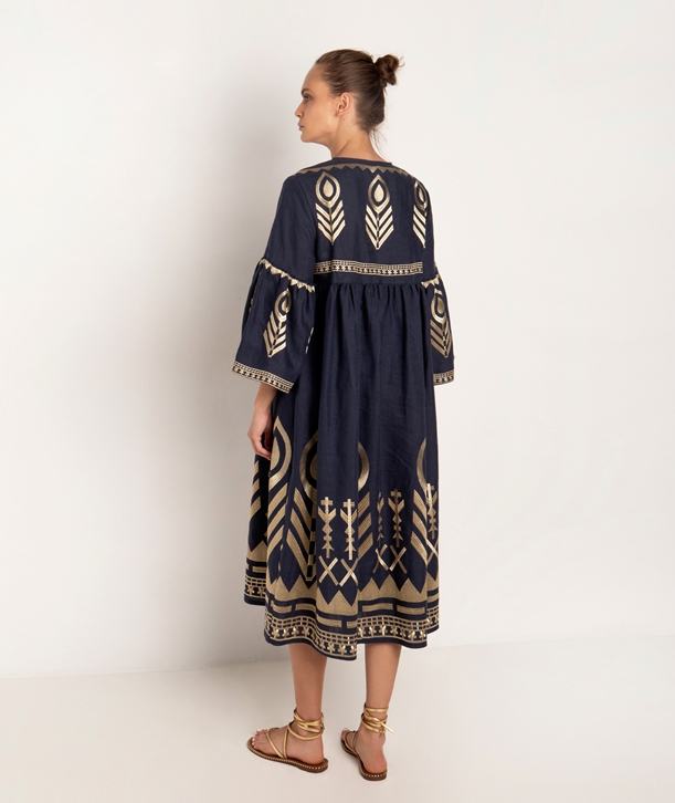 navy-blue-gold-linen-embroidered-feather-long-drerss-normal (2)