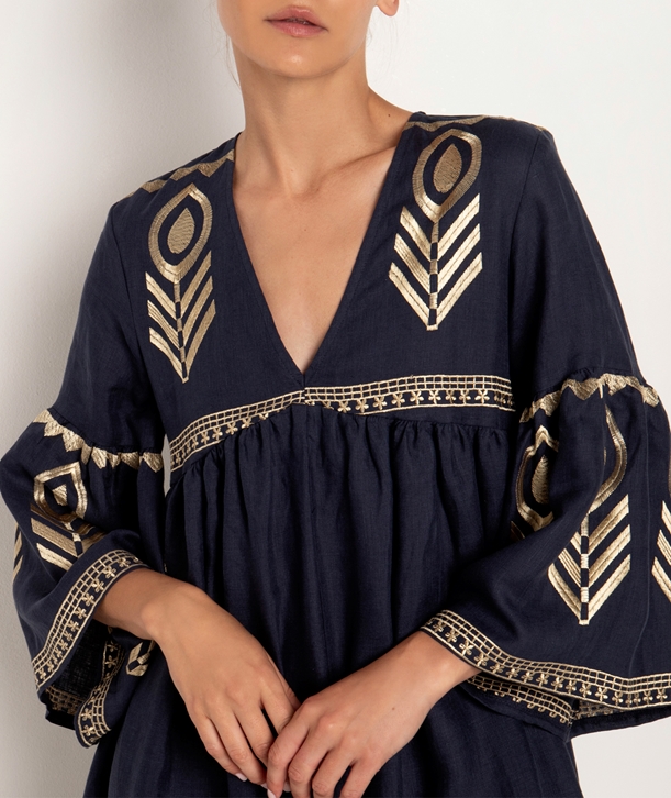 navy-blue-gold-linen-embroidered-feather-long-drerss-normal (3)